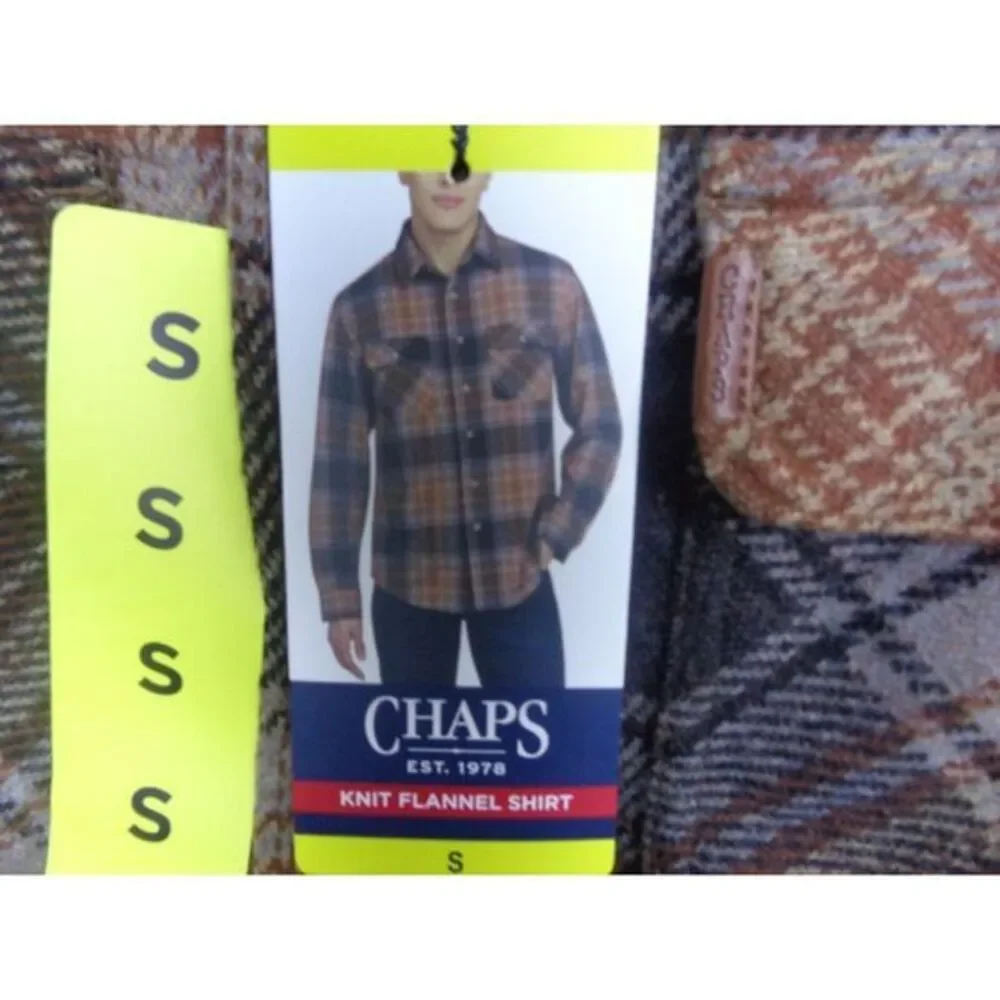 Chaps Men's Knit Brown Plaid Flannel Shirt Long Sleeve Super‎ Soft Size Small